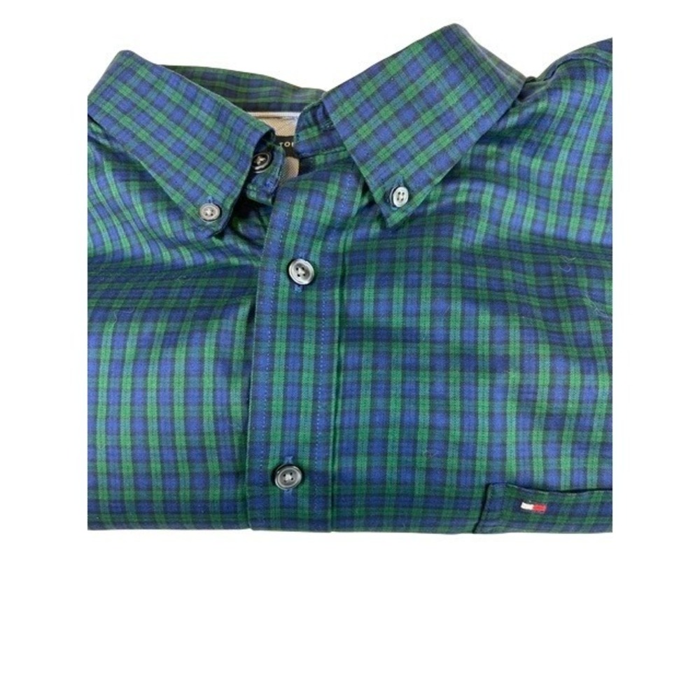 Tommy Hilfiger Classic Fit Mens Blue Green Plaid Long Sleeve Button Up Shirt XXL